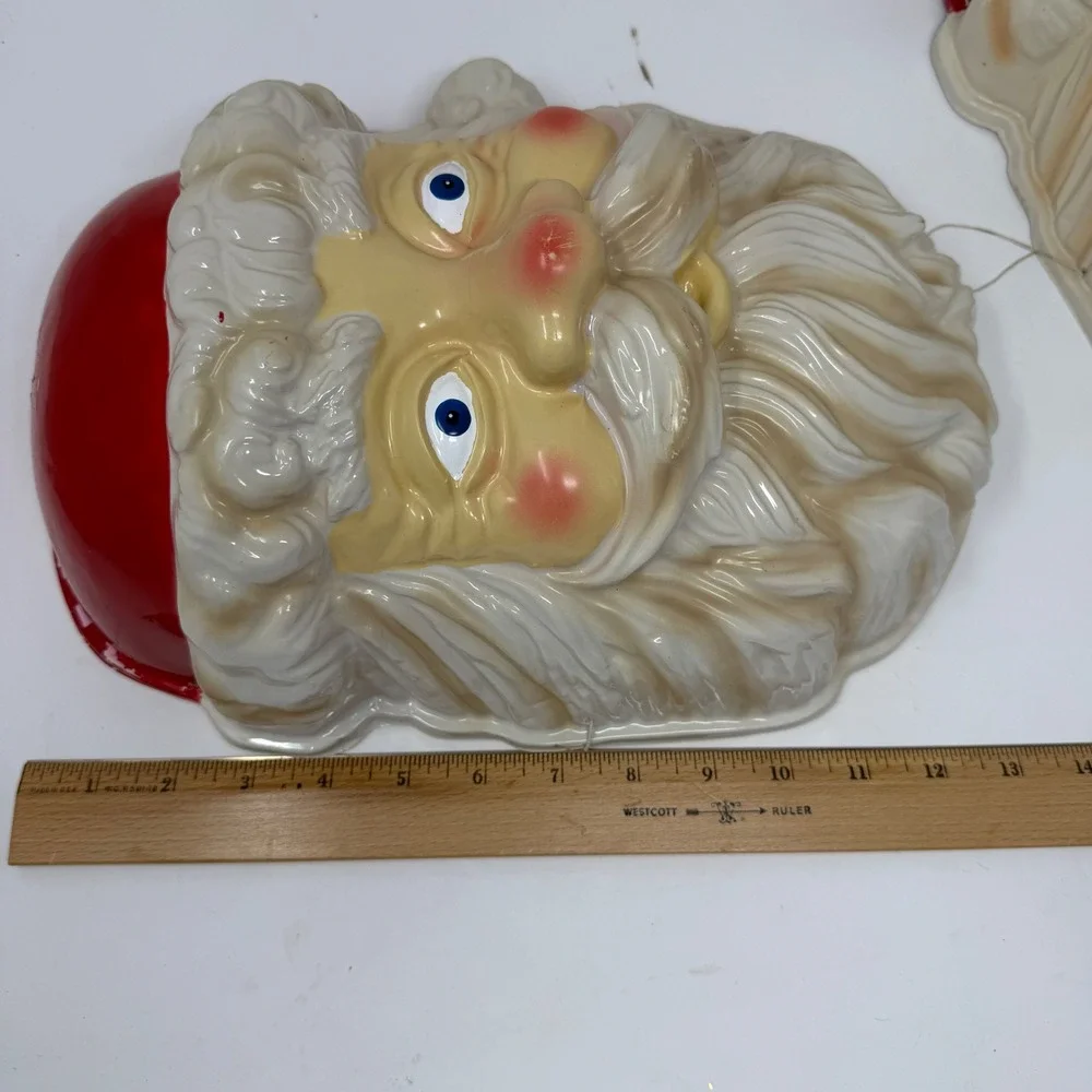 Vintage‎ Plastic Santa Claus Face Mask Thin Plastic Large 12x9x6 Lot of 2